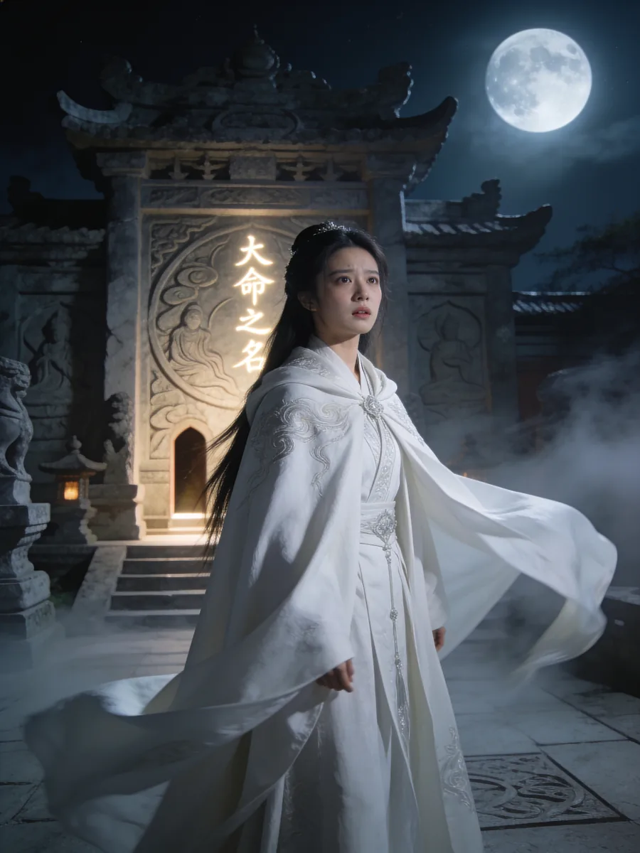 Moonlit shrine and fantasy heir in a short drama