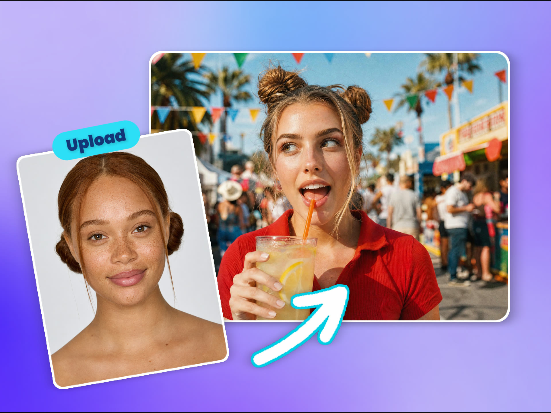Upload your product scene and face reference
